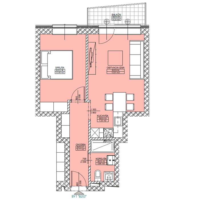 Bytový dom - Gaštan - 2. poschodie - Byt B203