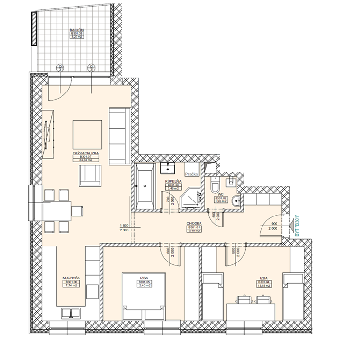 Bytový dom - Gaštan - 3. poschodie - Byt B301